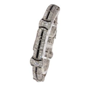 A Dazzling Statement of Art Deco: Platinum Bracelet with Diamonds and Onyx